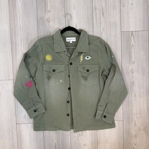 Wildfox Olive Green Utility Jacket with Colorful Patches